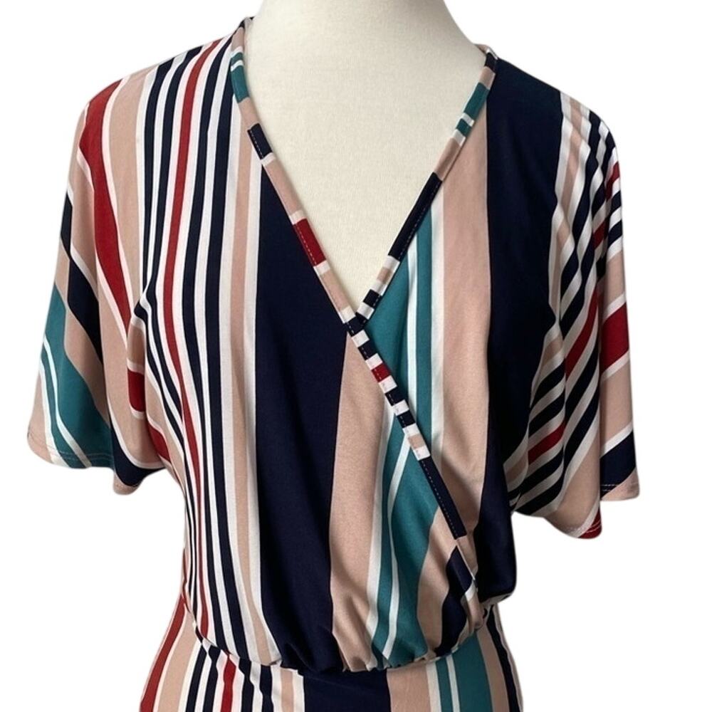Charlotte Russe Women's M Retro Colorful Stripe Wrap Dolman Sleeve Bodysuit